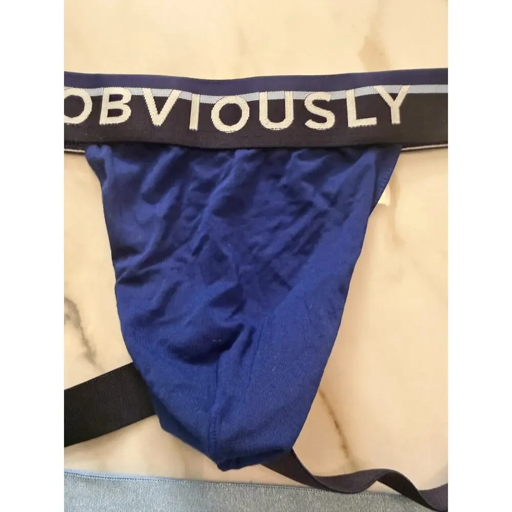 NEW Set Of 3 Obviously Apparel Mens PrimeMan Jockstrap Blue Purple Size Large